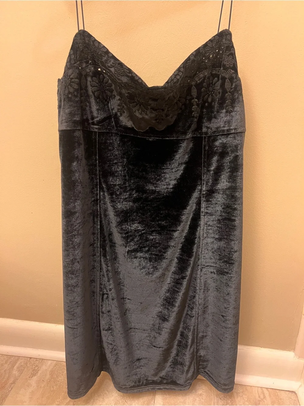 Free People Black Velvet Lace-Trim Slip